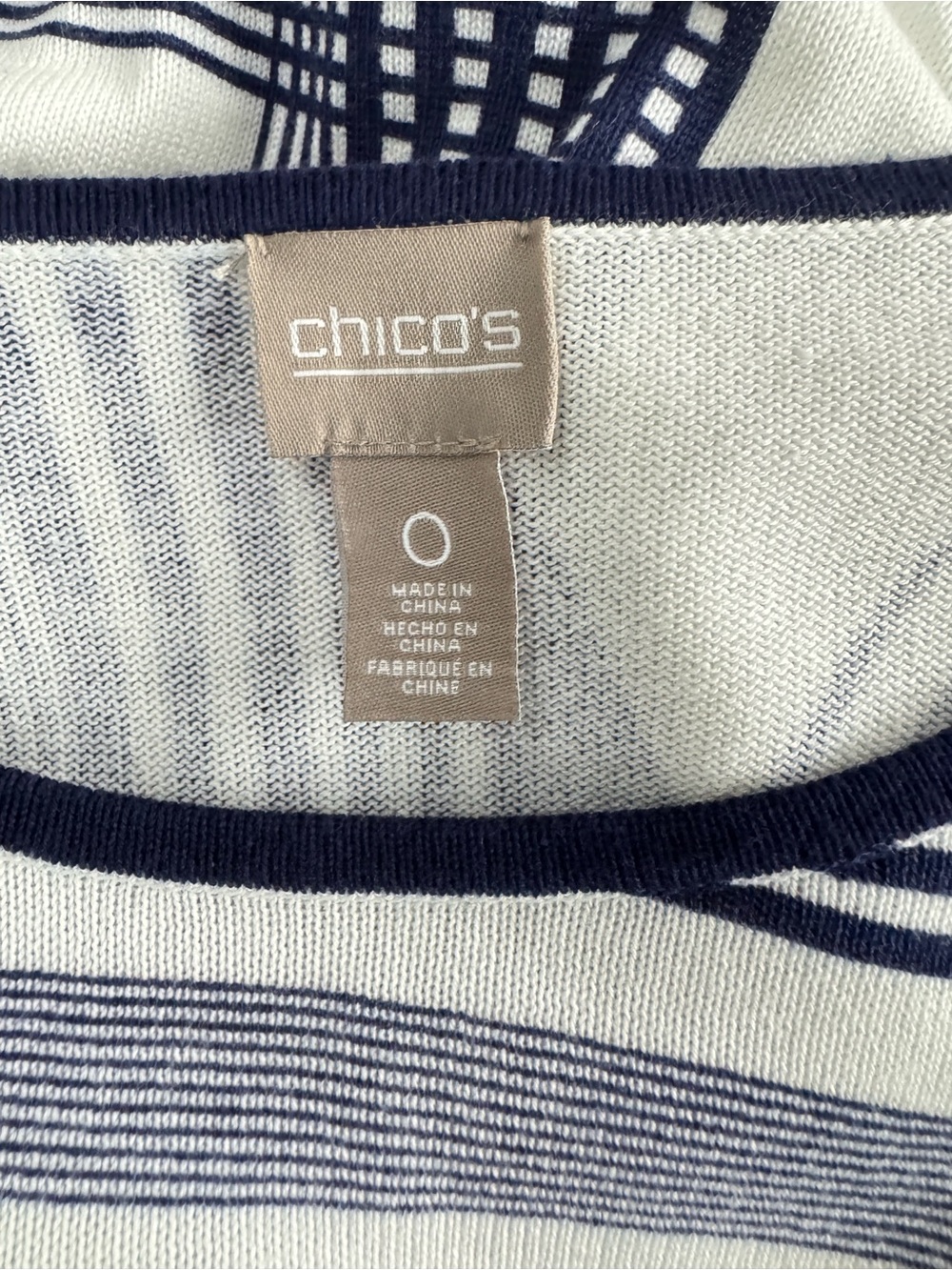 Chico’s White Navy Striped Knit Top 3/4 Sleeve Bow Detail Size 0 - Picture 6 of 11